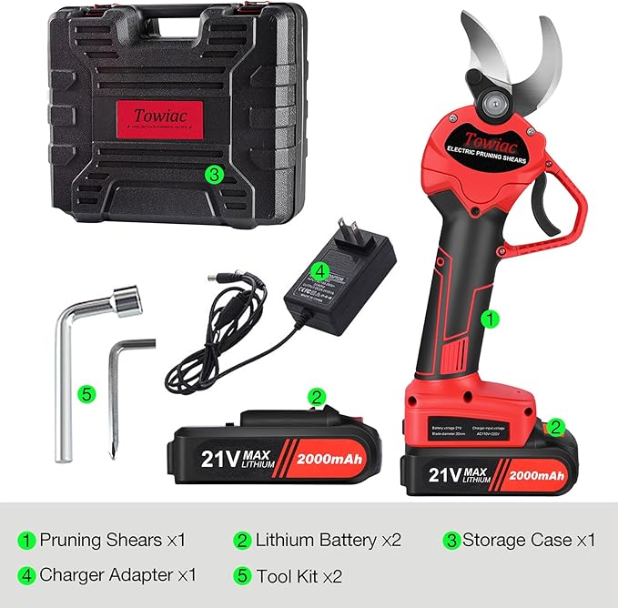 Electric Pruning Shears,Professional Cordless Tree Branch Pruner with 2PCS Lithium Battery and Matching Tools,30mm (1.2″) Cutting Diameter