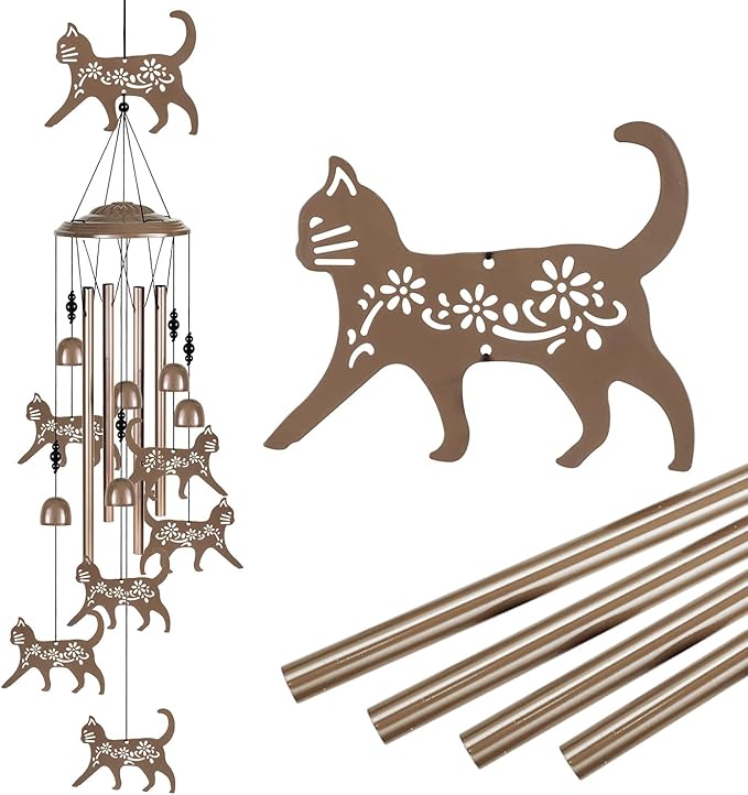 Outdoor Cats Wind Chimes Decor, Portable Mobile Wind Catcher, Sympathy Wind Bells, Memorial Gifts for Mom, Housewarming, Blessing WindChimes(Outside/Indoor/Home/Room/Porch/Yard/Tree/Garden Decorate)