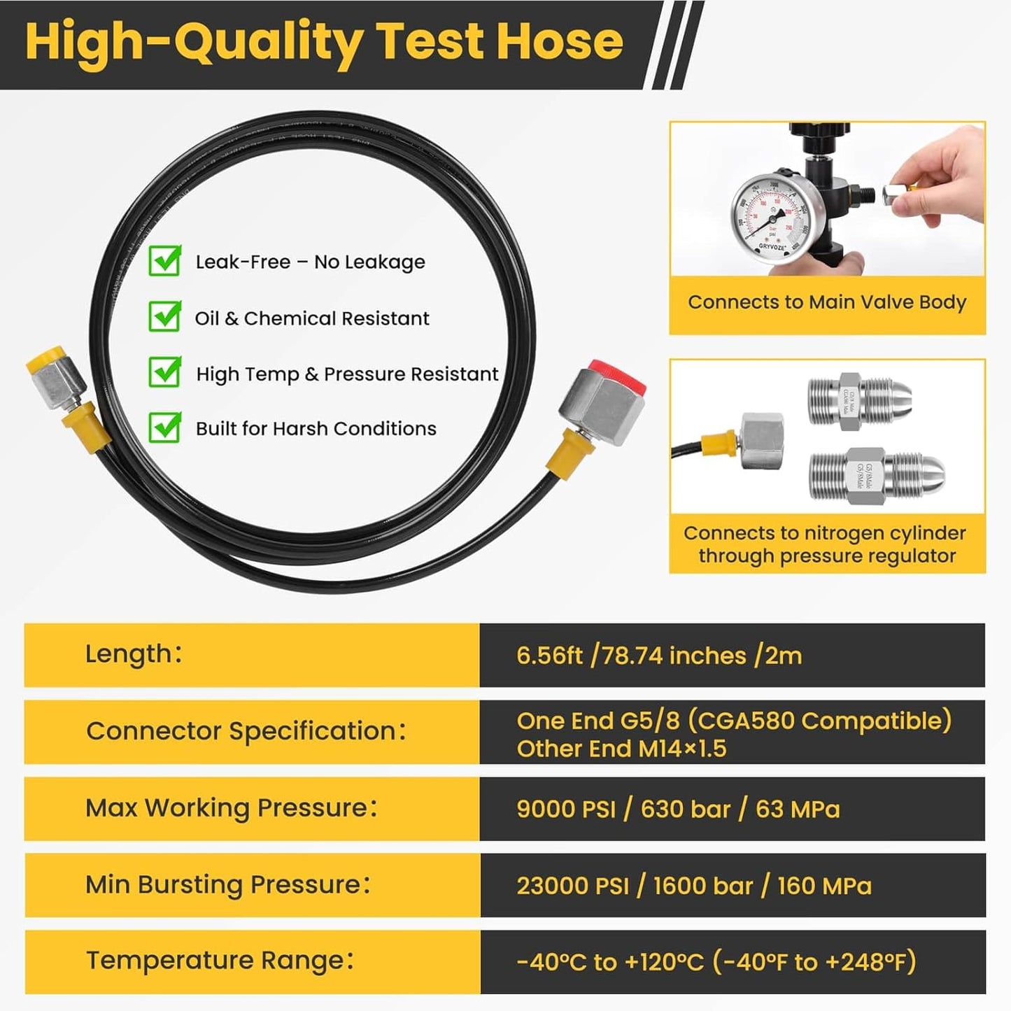 Hydraulic Nitrogen Accumulator Charging Kit, Nitrogen Fill Kit, Pressure Test System, Gas Charge Tools with 7 Adapters, 3 Gauges, 1 Gas Hose and G5/8 Male to CGA580 Male Adapter