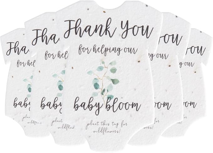 Onesie Seed Paper – 5 Green Baby Shower Favors for Guests with Wildflower Seeds, Writable & Plantable, Baby Shower Gifts for Guest