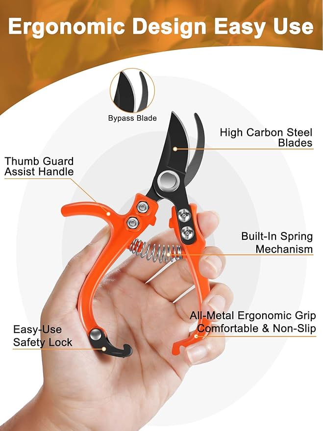Garden Scissors&Shears Set, Gardening Clippers with Bypass and Needle-Nose Blades for Plants, Floral Scissors for Cutting Flowers Stems, Bonsa, Herbs and Buds, Pruning Snips for Trimming and Shaping