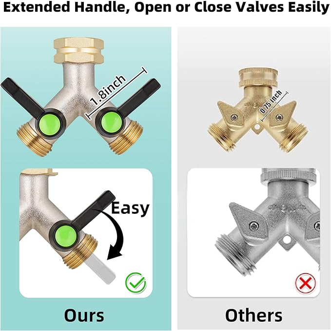 Hose Splitter,Garden Hose Splitter 2 Way,Y Adapter for Water Hose, Faucet Splitter, 2 Way Heavy Duty Brass Splitter,Outdoor Faucet Splitter,with Long Handle.