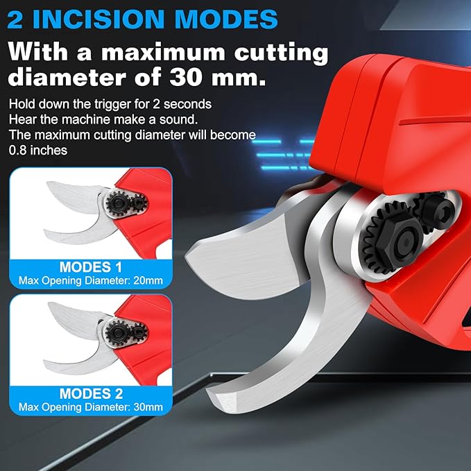 Electric Pruning Shears Cordless, Branch Cutter, Trimming Scissors Battery Power, 30mm (1.2 Inch) Cutting Diameter, SK5 Blade Tree Trimmer, 2 Rechargeable 2ah Lithium Batteries