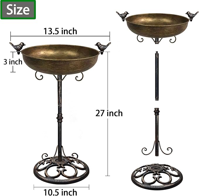 Cast Iron Bird Bath, Bird Baths for Outdoor, Metal Bird Bath with Bird Statues Bird Bath and Bird Feeder Bowl Tray Yard Garden Lawn Outside Decoration