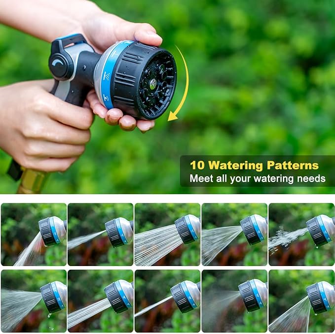 FANHAO Heavy Duty Garden Hose Nozzle, Metal Water Hose Sprayer with 10 Spray Patterns, Thumb Control, On Off Valve, High Pressure Water Nozzle for Plants Watering, Car and Pet Washing, Blue