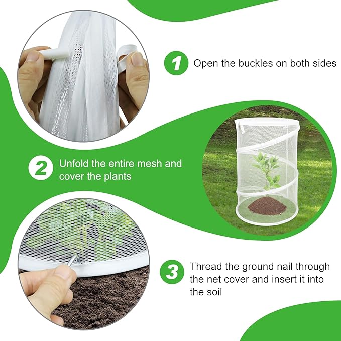 Pop up Plant Cover Net, 4 Pack White Round Foldable Net Cover to Prevent Animal Damage, Garden Plant Protection Cover with Stakes for Outdoor Plants