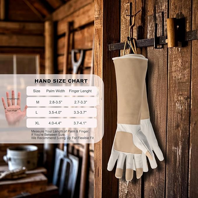 Long Gardening Gloves Men & Women Breathable Cowhide Leather Rose Pruning Thorn Proof Durable Heavy Duty