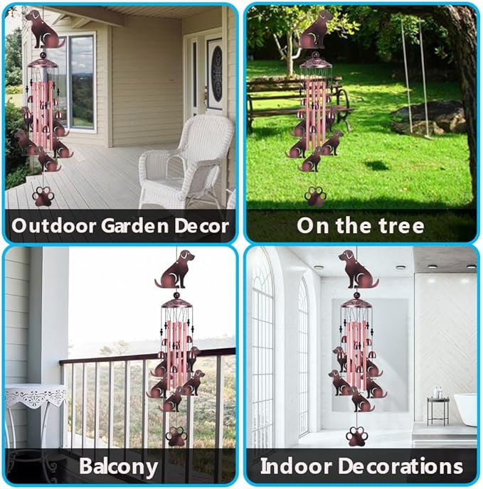 36 Inch Dogs Wind Chimes Outdoor/Indoor Decor - Metal Dog Musical Wind Bells, Mobile Romantic Dog Wind Catcher, Outdoor Dogs Wind Chimes Gifts for Mom, Home, Balcony, Trees, Festival Garden Decoration