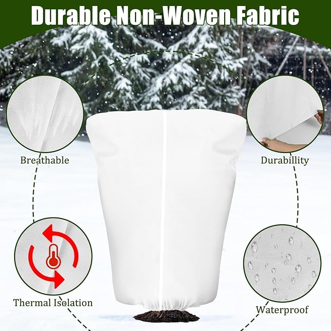 4 Pcs Plant Covers Frost Protection Bag 71" x 47" Winter Reusable Plants Jacket with Drawstring Shrub Protection Wraps Bags Frost Blanket for Winter Outdoor Garden Plants