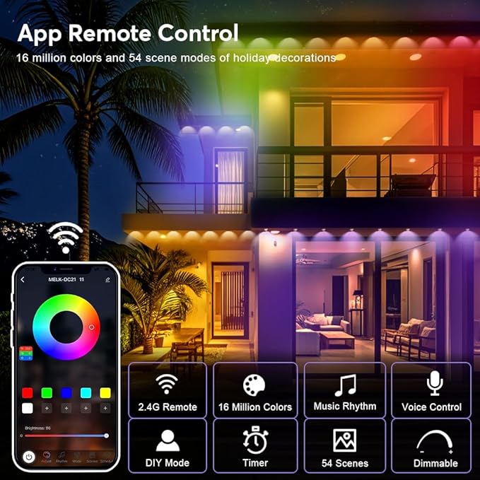Permanent Outdoor Lights, 200ft Smart RGB+IC LED Lights Outside with 16 Million DIY Colors, IP67 Waterproof Eternity Eaves Lighting for Christmas Halloween Holiday Daily Decorations
