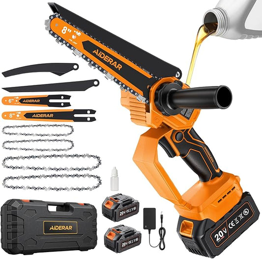 Mini Chainsaw Cordless Battery Powered, 8 Inch & 6 Inch Brushless Electric Chain Saw with 2 Pack 4.0Ah Batteries, Small Handheld Portable Chainsaw for Tree Trimming Wood Cutting Gardening Gift