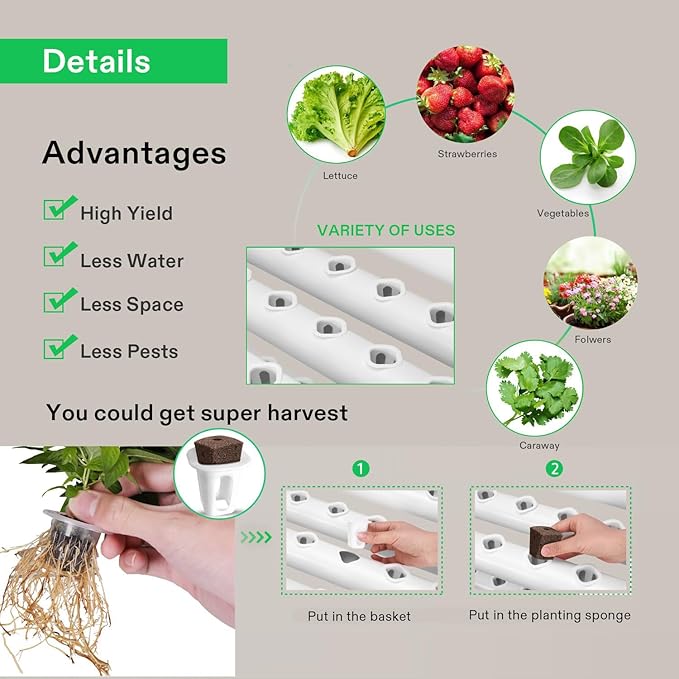 VIVOSUN Hydroponics Growing System 108 Plant Sites, 3 Layers 12 Food-Grade PVC-U Pipes Gardening System Grow Kit with Water Pump Timer, Nest Basket and Sponge for Leafy Vegetables