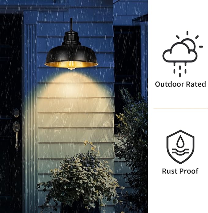 Solar Barn Light for Outside, Gooseneck Outdoor Wall Lights Solar Powered, Farmhouse Exterior Wall Sconce, Industrial Outside Lighting Fixture, Rustic Lantern for Garage, Barn, Shed, RZSR007 BK