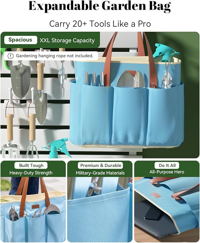 VerdantVibes 9-Piece Garden Tool Set - Heavy Duty Gardening Hand Tools with Ergonomic Non-Slip Grips, Rust-Resistant Shovel, Trowel, Rake, Pruner & Storage Bag - Ideal Gardening Gifts for Women