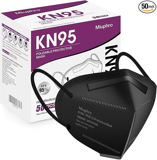 Miuphro KN95 Face Mask 50 Pack, Disposable Respirator Masks, 5 Layer Design Safety Mask for Protection, Ideal for Men and Women (Black)