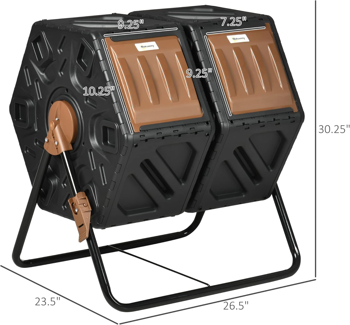 Dual Chamber Compost Tumbler Bin, Outdoor Tumbling Composter with 24 Ventilation Openings and Steel Legs, 34.5 Gallon
