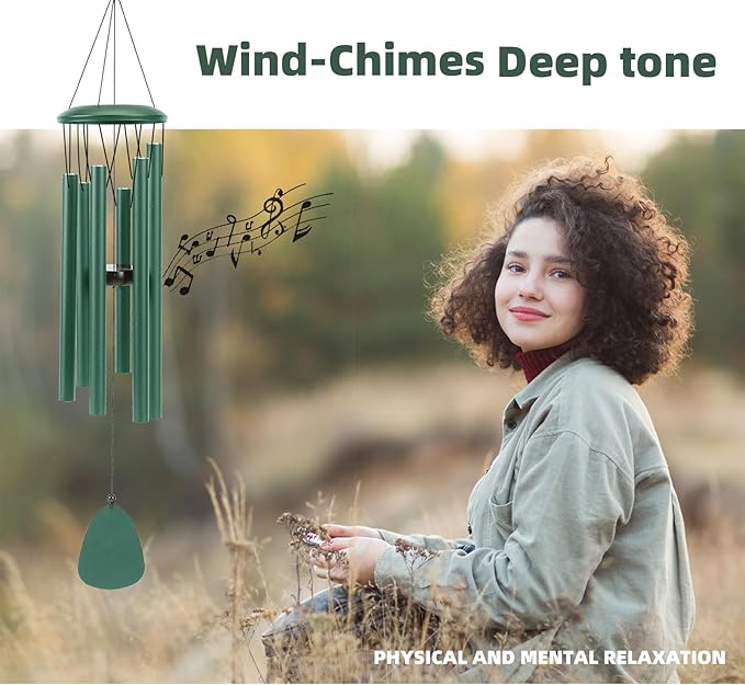 Aluminium Wind Chimes 26 Inches to Create a Zen Atmosphere Suitable for Outdoor, Garden, Patio Decoration. Classic Green Wind Chimes with Wind Catcher Suitable as A Gift for Unisex