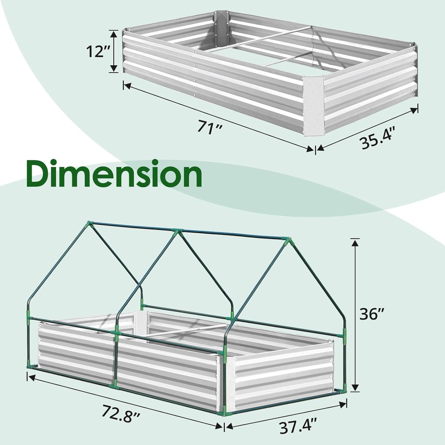 Quictent 6x3x1ft Galvanized Raised Garden Bed with Cover Metal Planter Bottomless Box w/ 2 Large Screen Windows Mini Greenhouse 20pcs T-Tags 1 Pair Gloves Outdoor Growing Vegetables (Green)