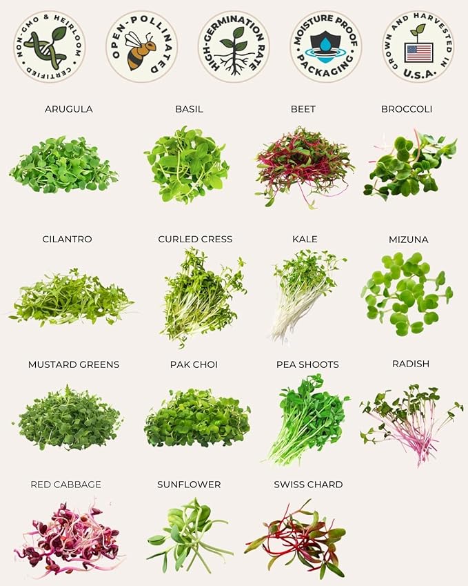 15 Tactiko Rapid Growth Microgreens & Vegetable Seed Kit – Heirloom Non-GMO Grown in USA – for Everyday or Survival Use – Sprout Indoors or Grow Full-Size Veggies in Soil, Containers, or Hydroponics
