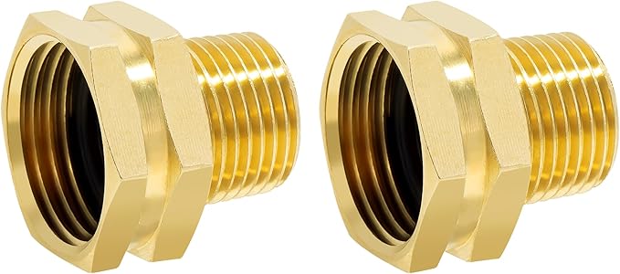 TAROSE 2 Pack Brass Garden Hose Adapter, 3/4” GHT Female x 1/2” NPT Male Connector, GHT to NPT Adapter Brass Hose Fitting,Brass Garden Hose to Pipe Fittings Connect