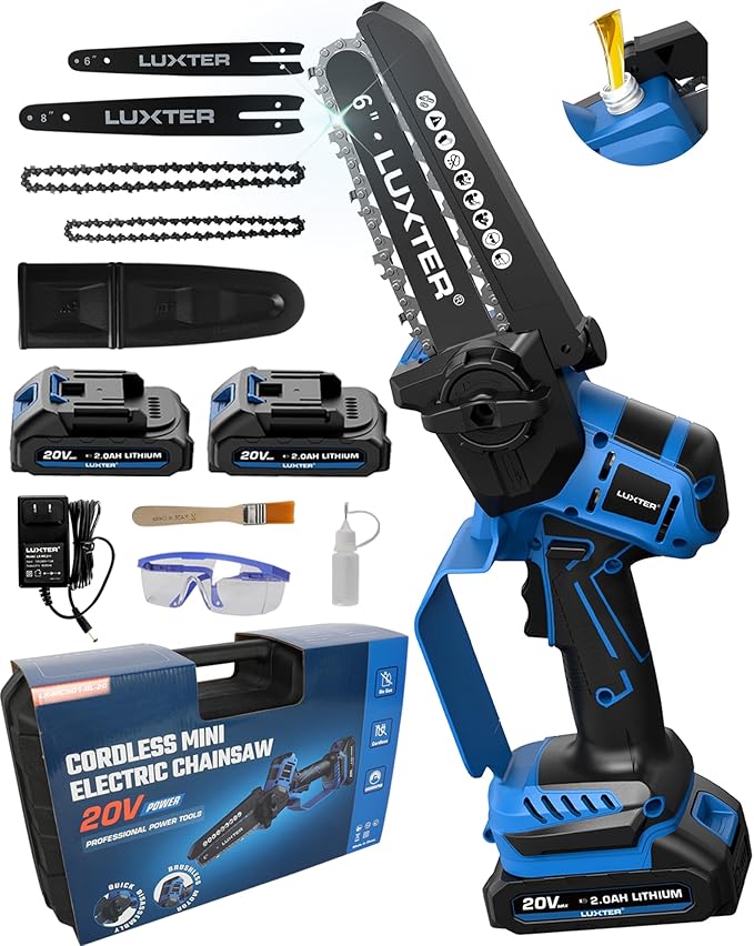 LUXTER Mini Chainsaw 8 inch & 6 inch Brushless Hand Held Cordless Chain Saw with 2 x 2.0Ah Battery 2-in-1 Electric Chainsaw for Trees Trimming Wood Cutting Perfect Gardening Tools for Men Dad Husband
