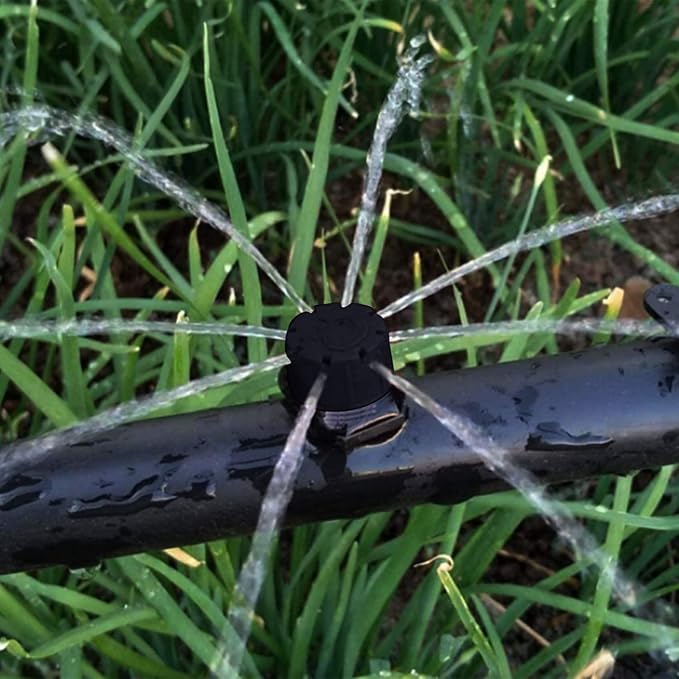 100 Pcs Adjustable Irrigation Drippers Sprinklers 1/4 Inch Emitter Dripper Micro Drip Irrigation Sprinklers for Watering System, Black.