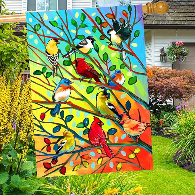 Tree Bird House Flag 28x40 Inch Double Sided Welcome Holiday Yard Outdoor Decoration