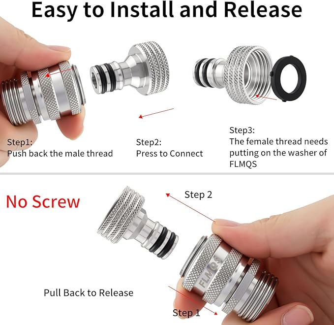 Garden Hose Quick Connect, Solid Stainless Steel 3/4 inch GHT Quick Connector Hose Fitting, Leak Proof up to 120 PSI Water Hose Connectors Adapter, Premium Garden Hose Disconnect(1 Set)