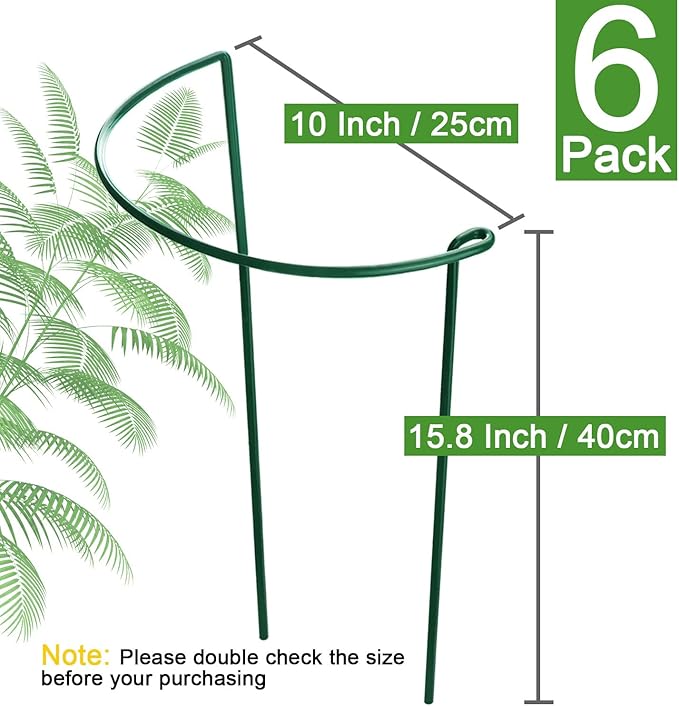 HiGift Plant Support Stakes, 6 Pack Metal Peony Cages and Supports, Garden Stakes Plant Support Cage, Large Plant Support Ring for Outdoor Indoor Snake Plant Peony Rose Flowers Vine (10" W x 15.8" H)