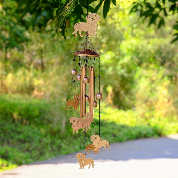 Dachshund Wind Chimes for Outside, Metal Windchimes Outdoors, Dachshund Gifts for Women/Men, Memorial/Birthday Gifts, Garden Decor for Outside, Patio or Yard, Durable Chimes for Outdoors