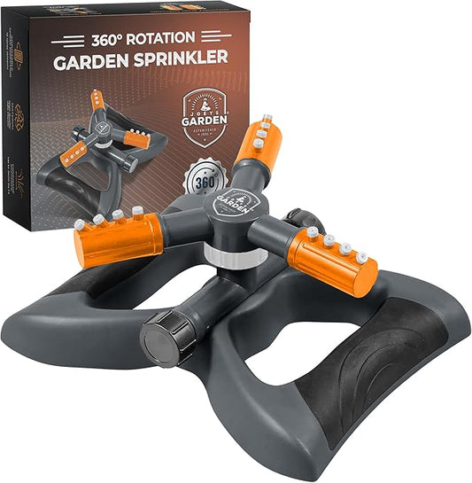Joeys Sprinkler for Yard, Rotating Garden Sprinkler for Large Area Coverage, Lawn and Yard Sprinklers (Orange)