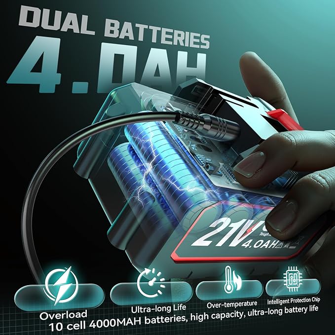 Leaf Blower Cordless Ecarke Portable Dust Cleaner, 800000RPM Handheld Brushless Turbo Jet Blower for Lawn Care, Patio Cleaning, Leaves with 2X 4.0Ah Battery, Charger, Storage Case Included