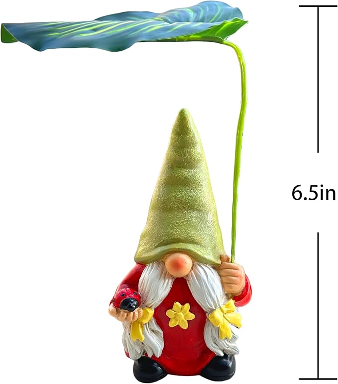 Garden Female Gnome Statue Decoration with Leaf Umbrella, 6.5” Figurine Ornament for Indoor Outdoor Home Patio Yard Lawn, for Gnome Lovers & Garden Enthusiasts,Mom,Women