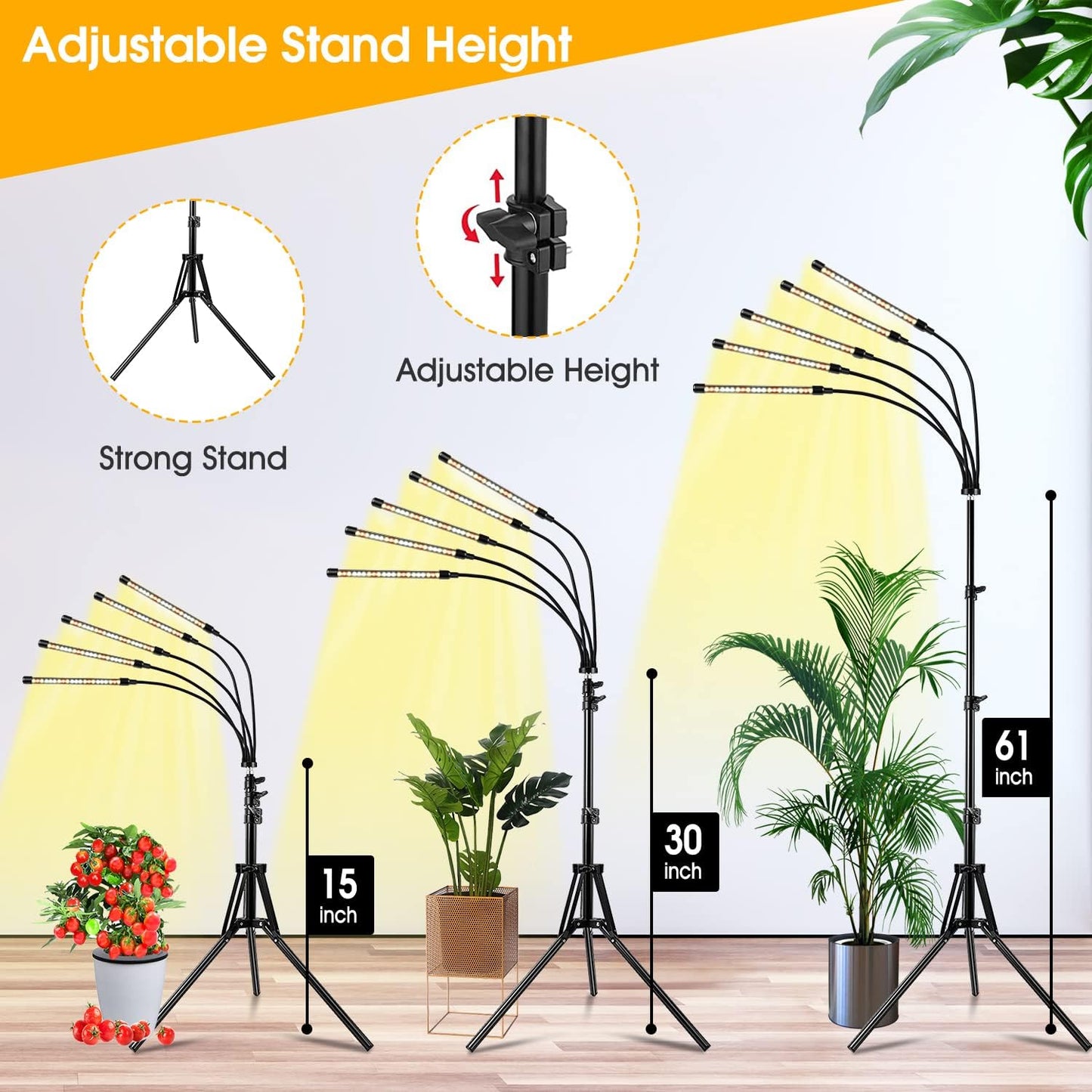 Wolezek Grow Lights for Indoor Plants, 2 Pack Full Spectrum Plant Light with Adjustable Stand, 5-Head LED Grow Light with Auto 6/12/16H Timer, 5 Brightness Levels, Ideal for Large & Tall Plants