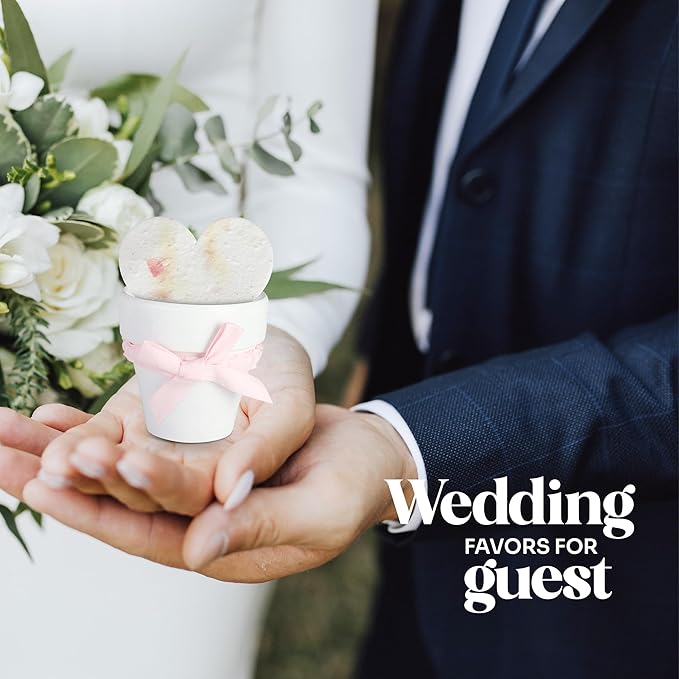 Set of 6 Seed Paper – 6 Pink Hearts & 6 White Pots with Bow for Baby Shower, Gender Reveal, Birthday, & Other Milestone Celebrations