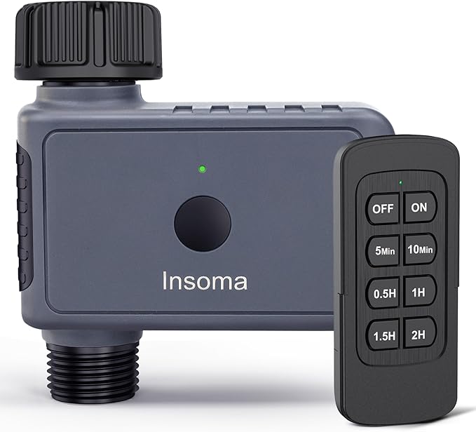 Insoma Sprinkler Timer with Remote Control, Water Hose Timers, Turns Water Off Automatically, Up to 120 Minutes of Run Time, Irrigation Timer for Lawn, Drip, Soaker Hose, and Garden, 1 Outlet