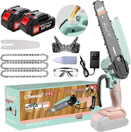Mini Chainsaw with 2×24V Battery Powered Electric Chain Saw,chain saw are suitable for cutting wood and trimming branches,Mini Chainsaw Cordless With three chains