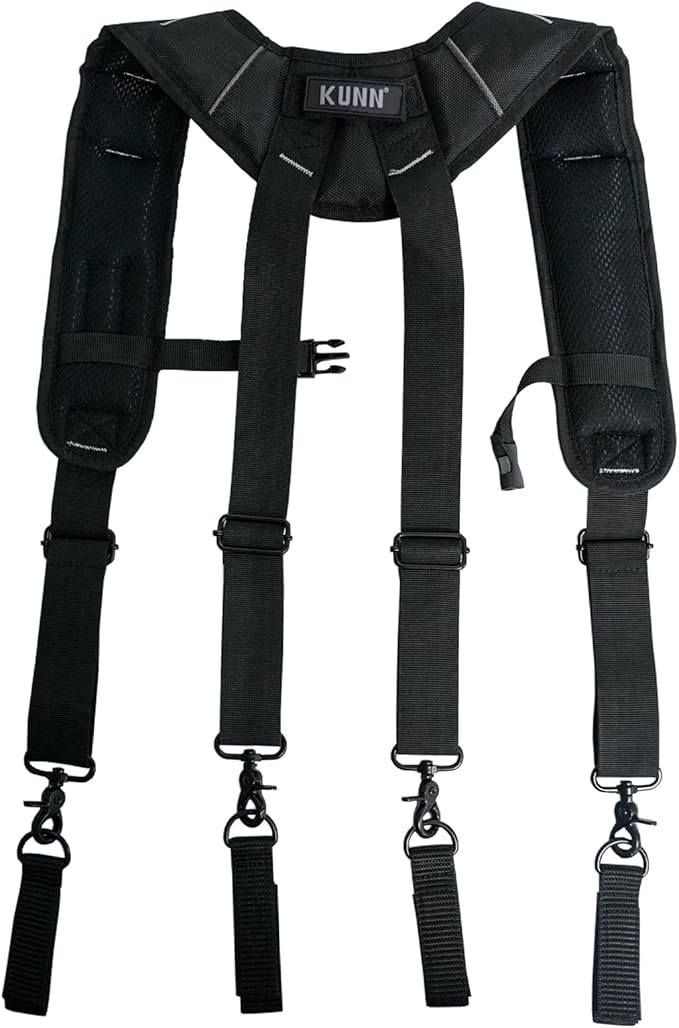 KUNN Tool Belt Suspenders Padded Carpenter Construction Electrician Work Suspender with Attachment Loops for Men,Black