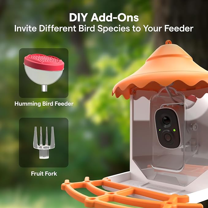 BirdsView Bird Feeder with 2K Ai Camera, Solar Panel, Hummingbird Feeder, Bird House, Live Alerts & Species Recognition โ Ideal for Bird Lovers