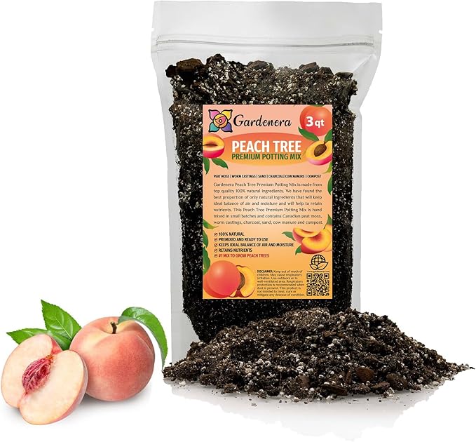 Gardenera Premium Peach Potting Soil Mix - Optimal Nutrient-Rich Blend for Thriving and Juicy Peaches - 3 Quart