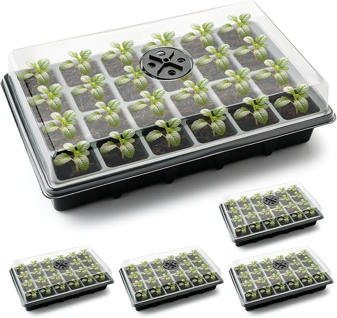 Seed Starter Tray with Dome-5 Sets 24XL Cell Seedling Trays(Total 120 Cells), Plant Germination Tray with Humidity Vented Lid and Base, Mini Propagator Plant Greenhouse for Seed Growing