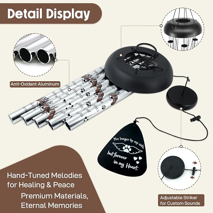 ASTARIN 33" Pet Memorial Wind Chime, Memorial Wind Chimes for Loss of Dog, Paw Print Sympathy Gifts for Loss of Dog, Angle Wings Bereavement Gift Wind Chime for Outside Indoor