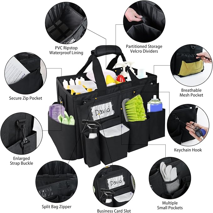 ZKOO Cleaning Bag Cleaning Caddy Organizer, Wearable Cleaning Caddy with Waist & Handles for Cleaning Tool Organizers, Extra-Large Cleaning Caddy Bag Adjustable Compartments for Housekeeping,Gardening