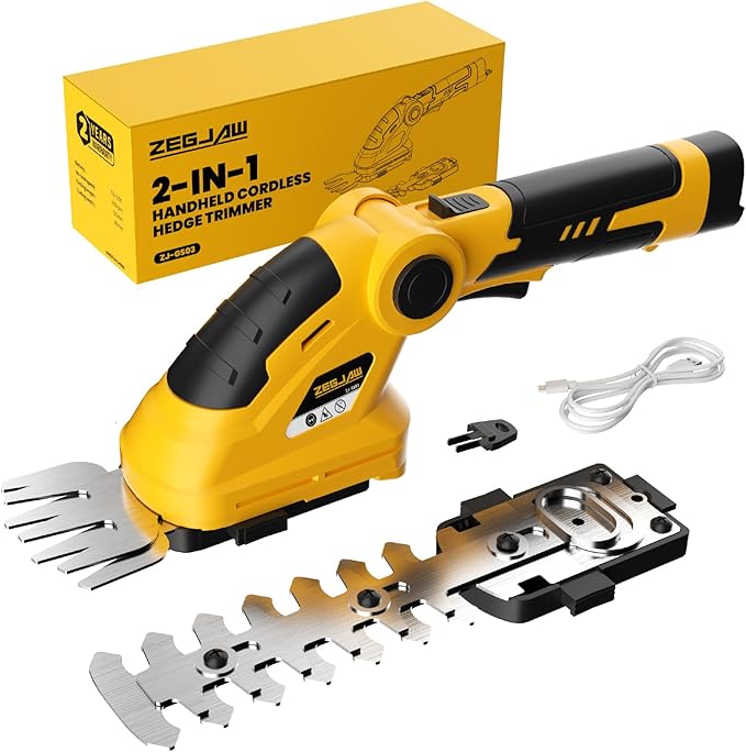 7.2V Cordless Hedge Trimmer & Grass Shears, 2 in 1 Electric Handheld Shrub Trimmer, Lightweight Rechargeable Bush Trimmers for Yard, Lawn, Garden