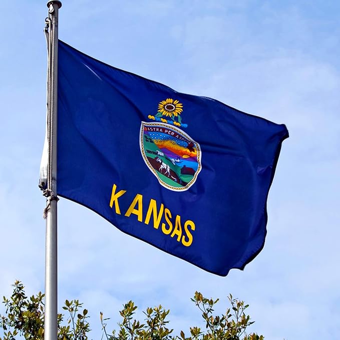 XIFAN Premium Kansas State Flag 3x5 ft Outdoor, Double Sided Embroidered Pattern, Heavy Duty 210D Nylon KS Flags, the Strongest Longest Lasting for Outside with Sewn Stripes/Brass Grommets