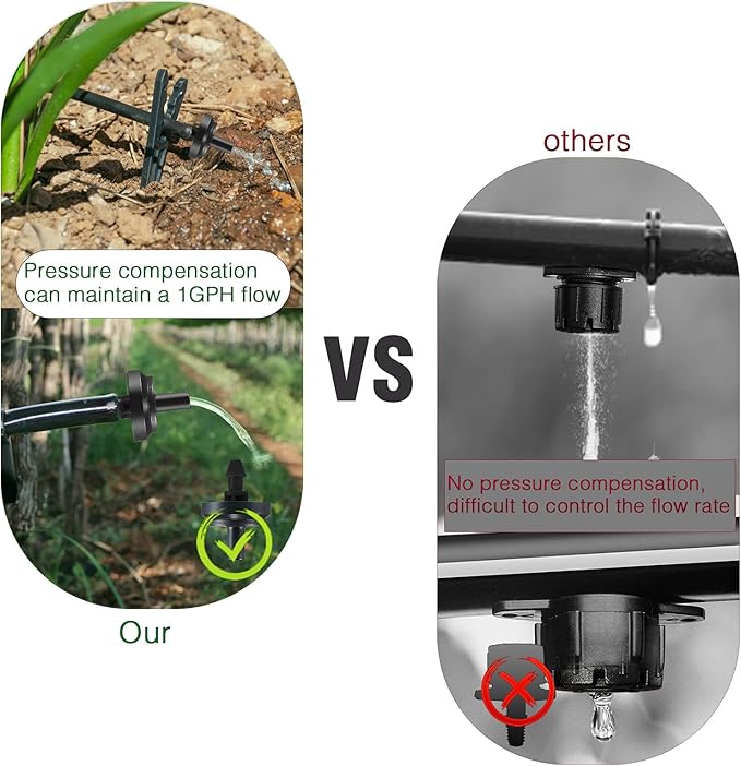 1 GPH Irrigation Drippers & Drip Emitters Maintain Constant Flow, 1 GPH Pressure Compensating Drippers, 1 GPH Inline Drippers & Drip Irrigation Emitters, 50 Per Bag, Black