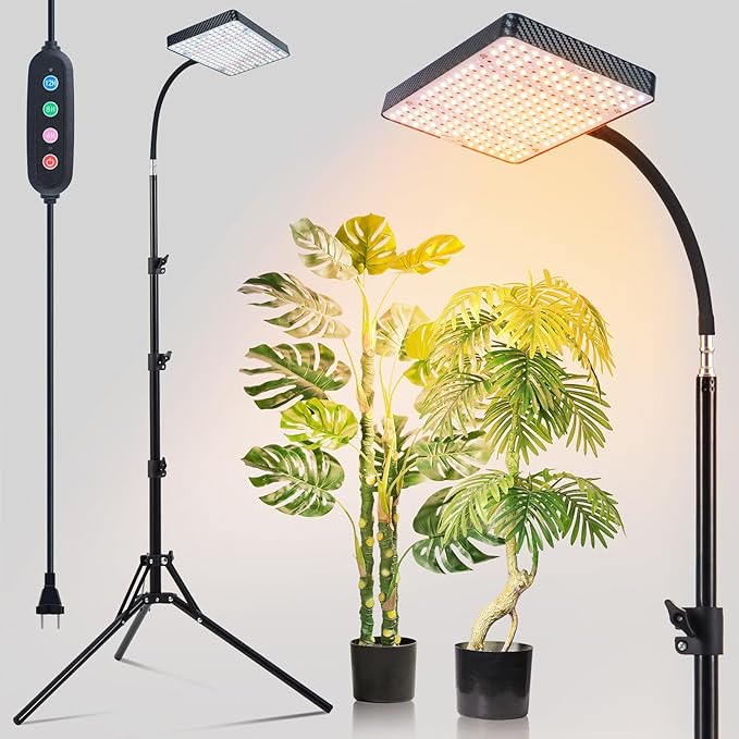 25W Grow Lights for Indoor Plants, Seed Starting, Bonsai with Stand and Timer Auto On/Off, 2500 Lumen Enough Bright Like A Small Sun for Your Jungle, Daisy Chain Function, 40"-64" Height Adjustable