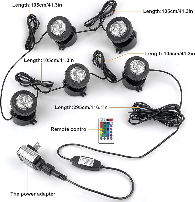 RGB Pond Lights with Timer, Super Bright LED Underwater Submersible Colorful Landscape Spotlights, Remote Control IP68 Waterproof Fountain Lights for Fish Aquarium Tank Garden Yard (Set of 5)