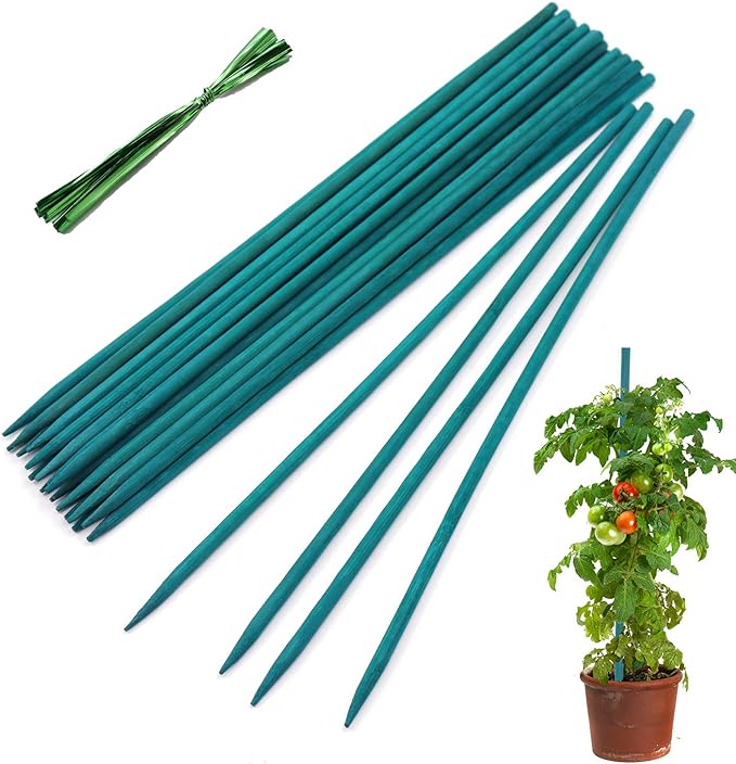 Garden Wood Plant Stakes Green Bamboo Sticks,HAINANSTRY Sturdy Floral Plant Support Stakes Wooden,Wooden Sign Posting Garden Sticks(25 Pack 18 Inches)
