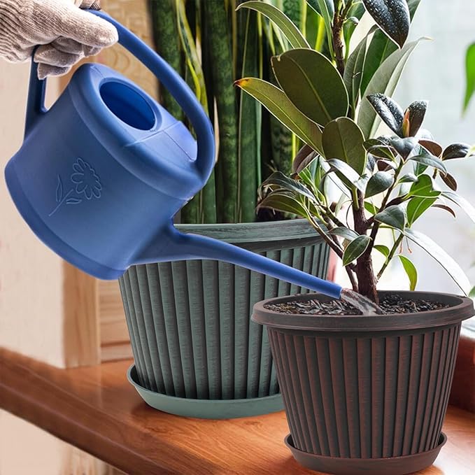 Large-Planter-Indoor-Outdoor Plant Pots, 12 inch 4 Pack Plastic Flower Pots with Saucer and Drainage Holes, Modern Garden Planters for Planting Medium Large Plants, Decorative Resin Garden Pots